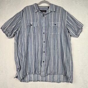 Tasso Elba Men's Blue Gray Striped Button Down Shirt Size Large Short Sleeve